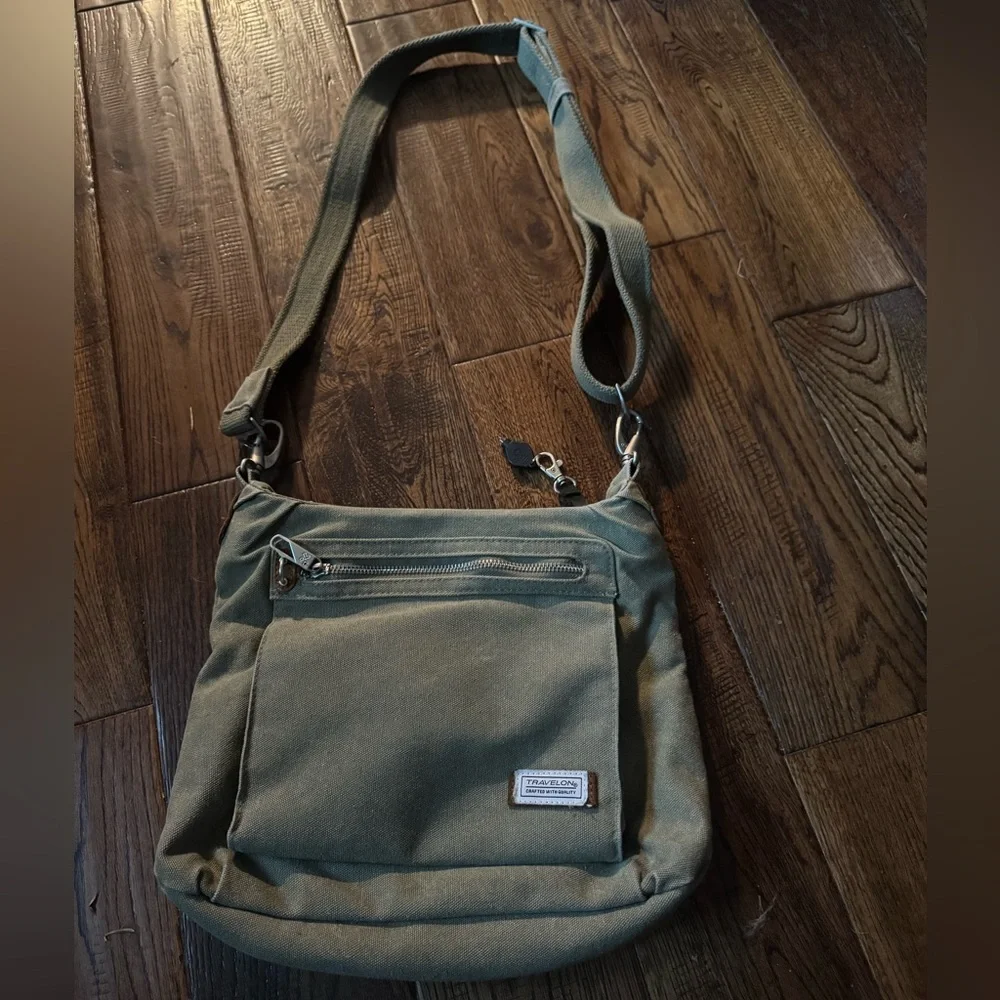 TRAVELON Olive Green Canvas Crossbody Bag Unisex